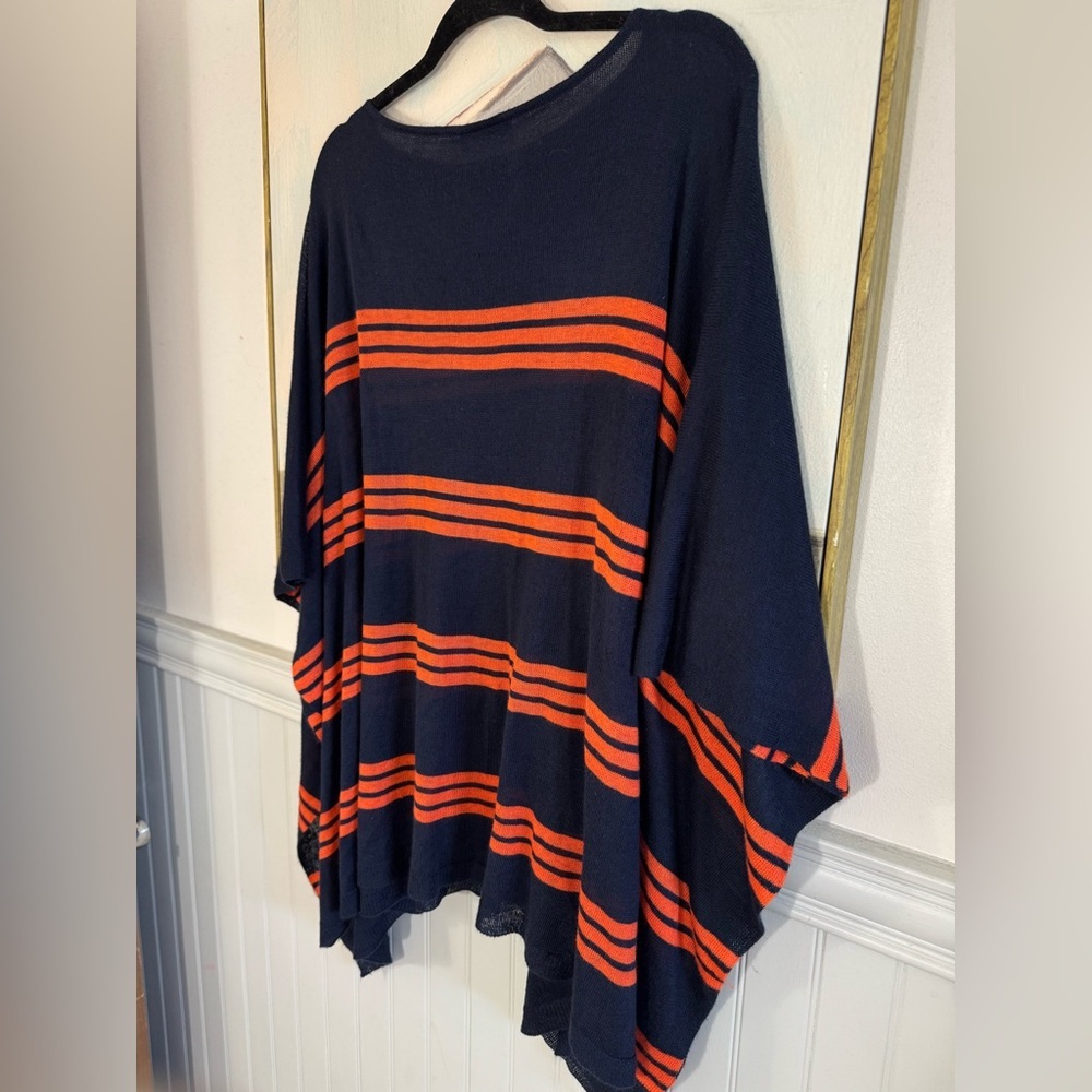 RALPH LAUREN Vintage Cape Poncho Knit Womens Linen Cotton Stripe Red Blue M - Picture 6 of 6